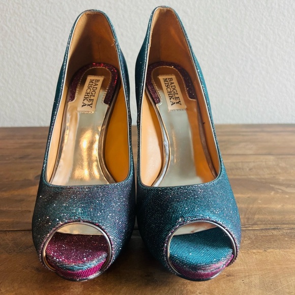 Badgley Mischka Humbie IV Iridescent Sparkle Peep-Toe 4.5” High Heels. Size 7. - Picture 6 of 11